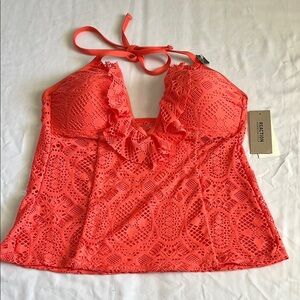 Coral Lace Halter Bikini Top